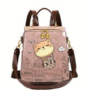 Fashionable Backpack Printed Backpack Double-Shoulder Backpack Cute Cat Print - Pink - Size 29-24-13