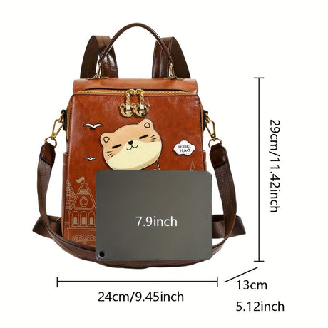 Fashionable Backpack Printed Backpack Double-Shoulder Backpack Cute Cat Print - Pink - Size 29-24-13