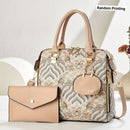 Ladies Hand-Held Bags 2-Piece Set Embroidered Print Retro Stylish Bag With - Black - Size 24-13-24