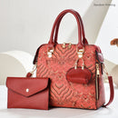 Ladies Hand-Held Bags 2-Piece Set Embroidered Print Retro Stylish Bag With - Green - Size 24-13-24