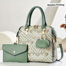 Ladies Hand-Held Bags 2-Piece Set Embroidered Print Retro Stylish Bag With - Pink - Size 24-13-24