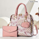 Ladies Hand-Held Bags 2-Piece Set Embroidered Print Retro Stylish Bag With - Red - Size 24-13-24