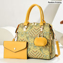 Ladies Hand-Held Bags 2-Piece Set Embroidered Print Retro Stylish Bag With - Yellow - Size 24-13-24