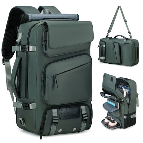 Travel Backpack Multi-Functional Backpack Convertible Backpack Shoe Compartment - Green - Size M