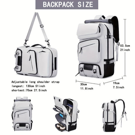 Travel Backpack Multi-Functional Backpack Convertible Backpack Shoe Compartment - White - Size M