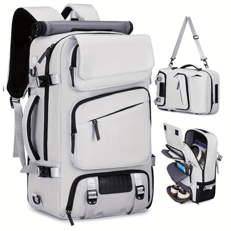 Travel Backpack Multi-Functional Backpack Convertible Backpack Shoe Compartment - White - Size M