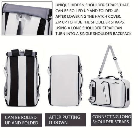 Travel Backpack Multi-Functional Backpack Convertible Backpack Shoe Compartment - White - Size M