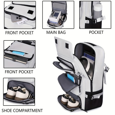 Travel Backpack Multi-Functional Backpack Convertible Backpack Shoe Compartment - White - Size M