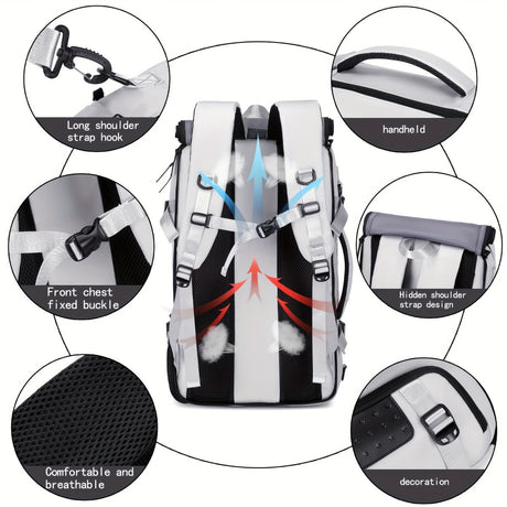 Travel Backpack Multi-Functional Backpack Convertible Backpack Shoe Compartment - White - Size M