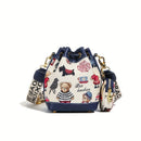 Women'S Bucket Bag Bear Print Handbag Trendy Handbag British Style Bag - Blue - Size 11-14-19