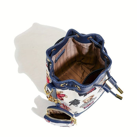 Women'S Bucket Bag Bear Print Handbag Trendy Handbag British Style Bag - Blue - Size 11-14-19