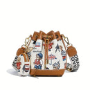 Women'S Bucket Bag Bear Print Handbag Trendy Handbag British Style Bag - Brown - Size 11-14-19