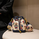 Women'S Bucket Bag Bear Print Handbag Trendy Handbag British Style Bag - Pink - Size 11-14-19