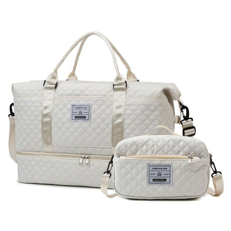 Travel Duffel Bag Small Pouch Travel Accessories Quilted Design Organized - Beige - Size L