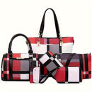 Women'S Bag Set Six Piece Bag Set Checkered Bag Large Capacity Bag Korean Style - Black - Size 30-27-13