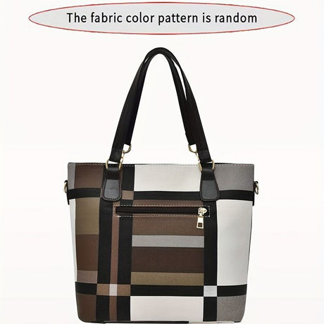 Women'S Bag Set Six Piece Bag Set Checkered Bag Large Capacity Bag Korean Style - Blue - Size 30-27-13