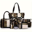 Women'S Bag Set Six Piece Bag Set Checkered Bag Large Capacity Bag Korean Style - Brown - Size 30-27-13