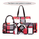Women'S Bag Set Six Piece Bag Set Checkered Bag Large Capacity Bag Korean Style - Green - Size 30-27-13