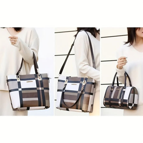 Women'S Bag Set Six Piece Bag Set Checkered Bag Large Capacity Bag Korean Style - Red - Size 30-27-13