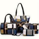 Women'S Bag Set Six Piece Bag Set Checkered Bag Large Capacity Bag Korean Style - Red - Size 30-27-13