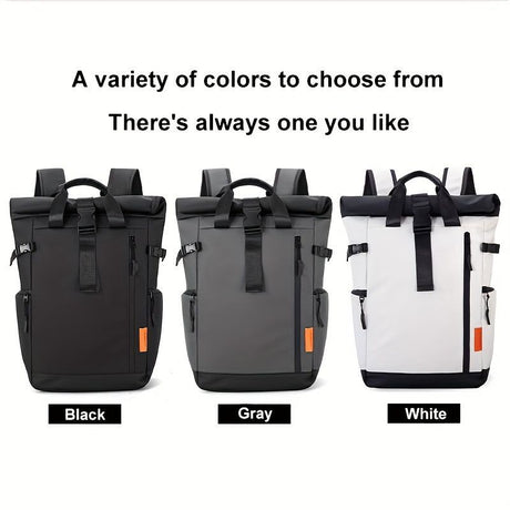 Roll-Top Backpack Travel Backpack Water-Resistant Backpack Unisex Backpack - Gray - Size M