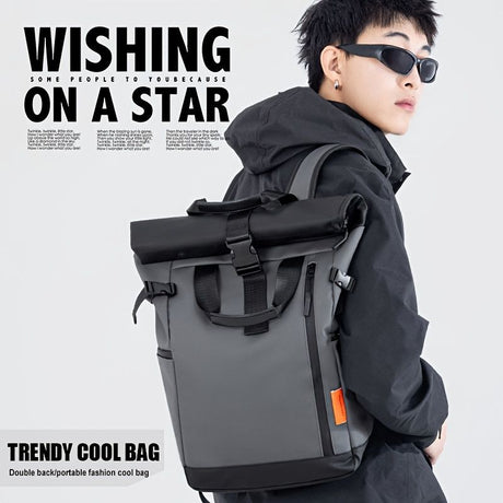 Roll-Top Backpack Travel Backpack Water-Resistant Backpack Unisex Backpack - White - Size M
