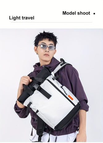 Roll-Top Backpack Travel Backpack Water-Resistant Backpack Unisex Backpack - White - Size M