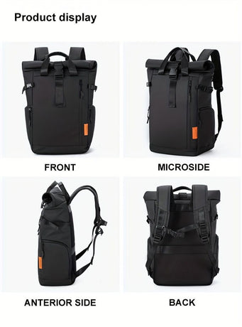 Roll-Top Backpack Travel Backpack Water-Resistant Backpack Unisex Backpack - White - Size M