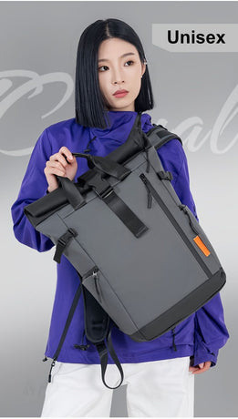 Roll-Top Backpack Travel Backpack Water-Resistant Backpack Unisex Backpack - White - Size M