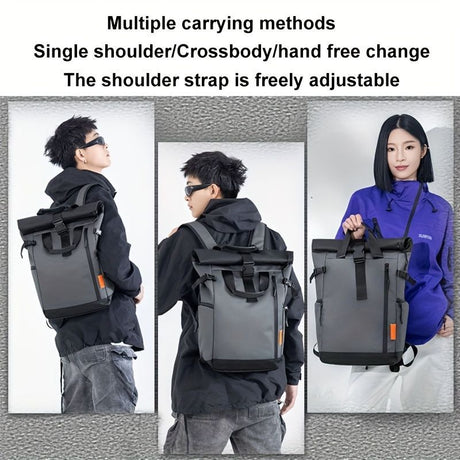 Roll-Top Backpack Travel Backpack Water-Resistant Backpack Unisex Backpack - White - Size M
