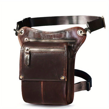 Leather Fanny Pack Top Grain Cowhide Travel Fanny Pack Adjustable Belt Fanny - Black - Size M