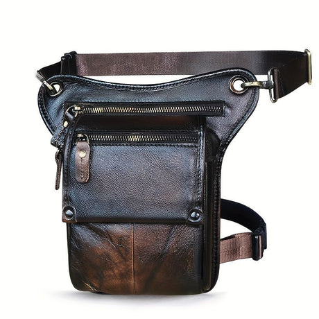 Leather Fanny Pack Top Grain Cowhide Travel Fanny Pack Adjustable Belt Fanny - Black - Size M