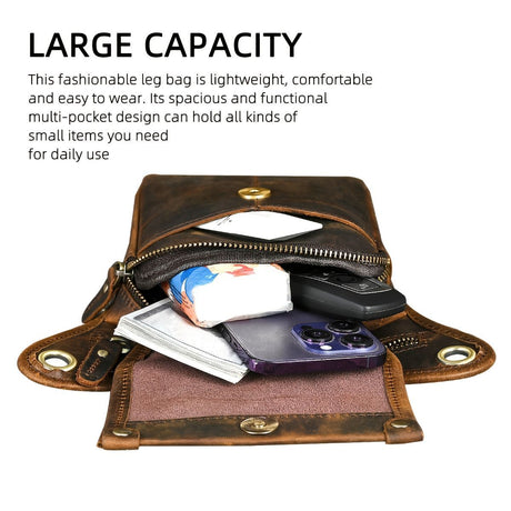 Leather Fanny Pack Top Grain Cowhide Travel Fanny Pack Adjustable Belt Fanny - Black - Size M