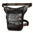 Leather Fanny Pack Top Grain Cowhide Travel Fanny Pack Adjustable Belt Fanny - Black - Size M