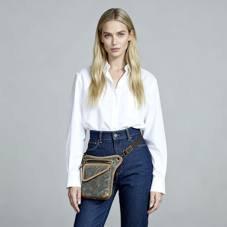 Leather Fanny Pack Top Grain Cowhide Travel Fanny Pack Adjustable Belt Fanny - Brown - Size M