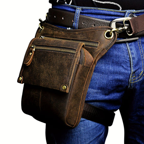 Leather Fanny Pack Top Grain Cowhide Travel Fanny Pack Adjustable Belt Fanny - Gray - Size M