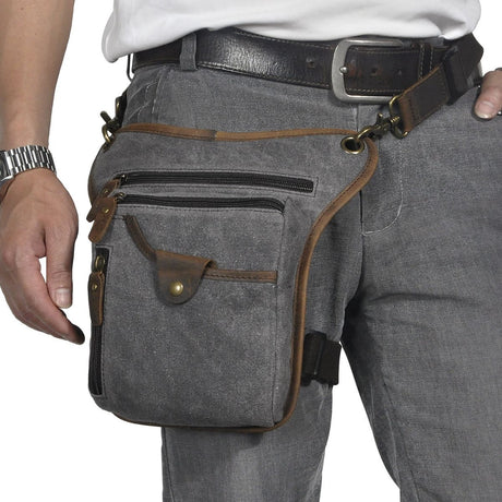 Leather Fanny Pack Top Grain Cowhide Travel Fanny Pack Adjustable Belt Fanny - Gray - Size M