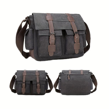 Black Men'S Canvas Messenger Bag Durable Work Bag Laptop Shoulder Bag Australian