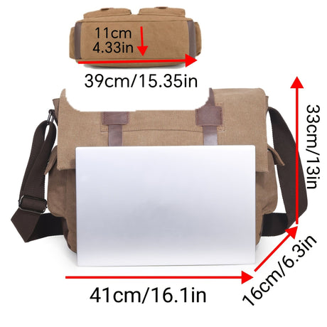 Black Men'S Canvas Messenger Bag Durable Work Bag Laptop Shoulder Bag Australian