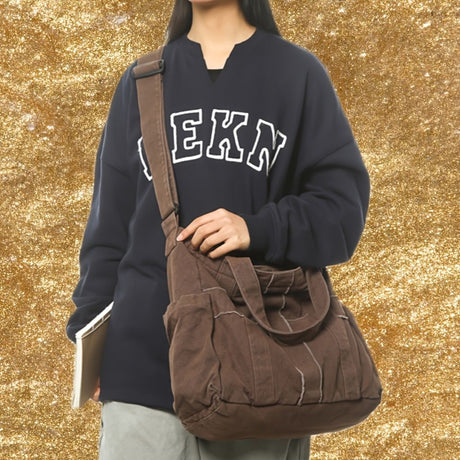 Unisex Bag Cross-Body Bag Shoulder Bag Tote Bag Large Capacity Bag Student Bag - Brown - Size 38-14.5-32