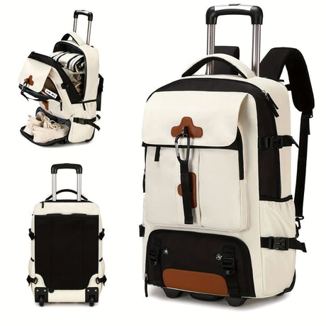 Travel Backpack With Wheels Convertible Backpack Rolling Backpack Australia - Black combined with off - white - Size Routine