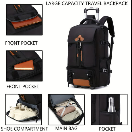 Travel Backpack With Wheels Convertible Backpack Rolling Backpack Australia - Black combined with off - white - Size Routine