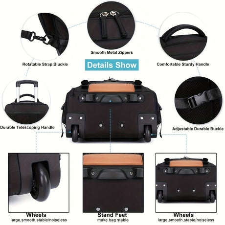 Travel Backpack With Wheels Convertible Backpack Rolling Backpack Australia - Black combined with off - white - Size Routine