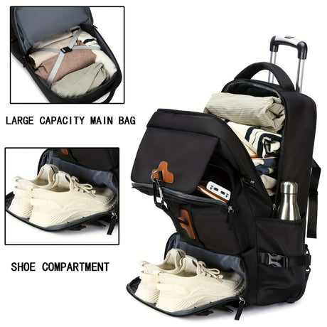 Travel Backpack With Wheels Convertible Backpack Rolling Backpack Australia - Black combined with off - white - Size Routine