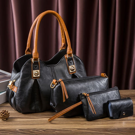 Vintage Bag Set Women'S Bag Set Tote Bag Cross-Body Bag Clutch Card Holder - Brown - Size 32-16-20