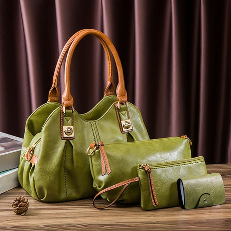 Vintage Bag Set Women'S Bag Set Tote Bag Cross-Body Bag Clutch Card Holder - Brown - Size 32-16-20