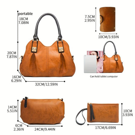 Vintage Bag Set Women'S Bag Set Tote Bag Cross-Body Bag Clutch Card Holder - Brown - Size 32-16-20