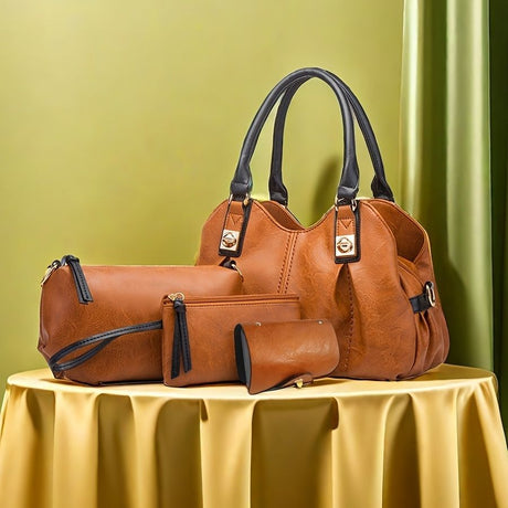 Vintage Bag Set Women'S Bag Set Tote Bag Cross-Body Bag Clutch Card Holder - Brown - Size 32-16-20