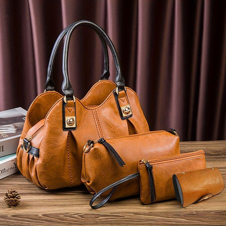 Vintage Bag Set Women'S Bag Set Tote Bag Cross-Body Bag Clutch Card Holder - Brown - Size 32-16-20
