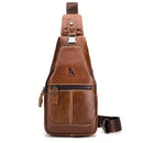 Brown Black Leather Sling Bag Crossbody Bag Chest Bag Travel Bag Quality Leather Bag